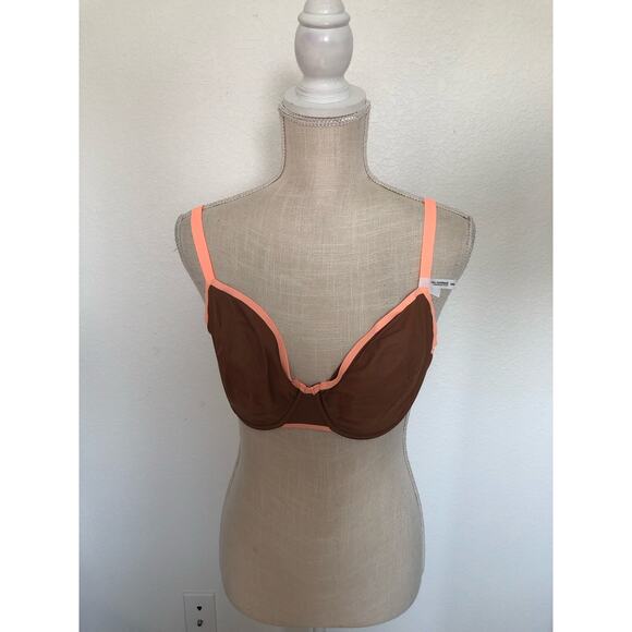 Aerie Smoothez Brown and Coral Unlined Underwire Full Coverage Bra 38D - Picture 2 of 5
